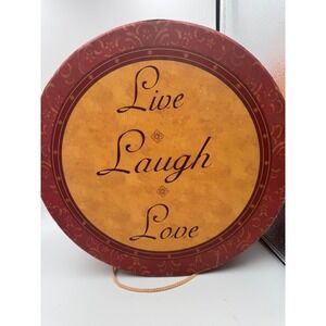 Live Laugh Love Round Decorative Storage Box Burgundy Gold Damask Hat Box Handle